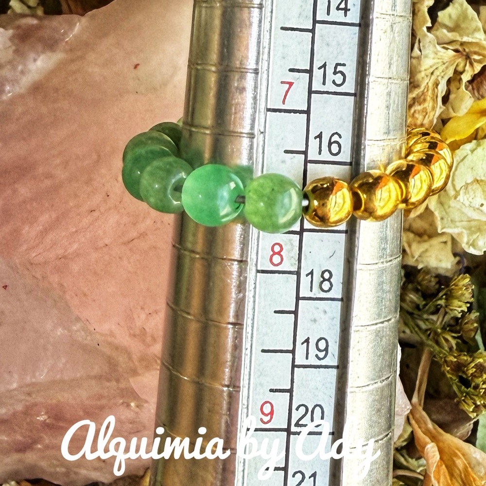 Green Aventurine Gold Beaded Statement Ring Handmade Band 42$